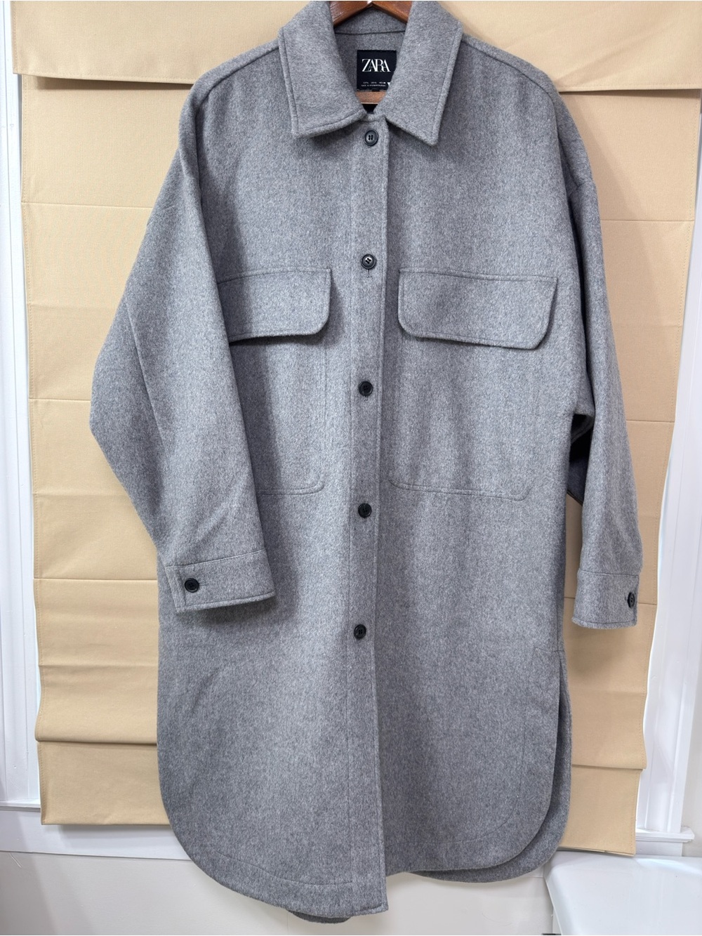 ZARA Light Gray Wool-Blend Shirt Coat